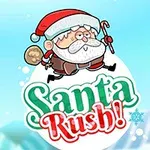 산타클로스가 지팡이를 들고 썰매를 타고 있는 모습과 Santa Rush!