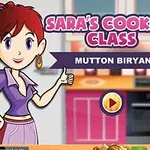 만화 스타일의 여성이 주방에서 엄지손가락을 치켜세우고 있으며, MUTTON BIRYANI라는 텍스트가 표시되어 있다