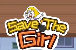 만화 스타일의 공포에 질린 소녀와 폭탄 아이콘이 함께 있는 Save The Girl 텍스트
