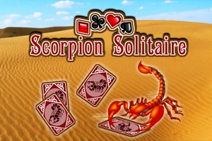 사막 배경에 전갈과 카드가 있고 Scorpion Solitaire라는 글자가 있는 이미지