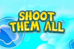 밝은 하늘색 배경에 노란색과 검은색 외곽선의 굵은 글씨로 SHOOT THEM ALL이라고 쓰여 있다