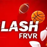 붉은 배경 위에 SLASH FRVR 텍스트와 다양한 스포츠 공과 핀이 있는 이미지