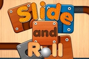 나무 토대 위에 Slide and Roll 텍스트가 적힌 색색의 블록들이 놓여 있는 이미지