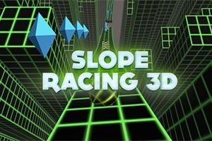 초록색 격자무늬의 경사로와 파란 다이아몬드 모양들이 있는 3D 레이싱 이미지