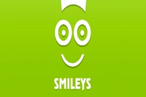 녹색 배경에 하얀색 웃는 얼굴 아이콘과 SMILEYS라는 글자가 있는 이미지