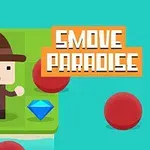 모자와 정장을 입은 캐릭터가 다이아몬드와 빨간 공들 사이에 서 있고, 오른쪽 상단에는 SMOVE PARADISE라는 글자가 있습니다