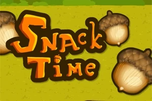 녹색 배경에 도토리와 Snack Time이라는 문구가 있는 이미지
