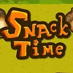 녹색 배경에 도토리와 Snack Time이라는 문구가 있는 이미지