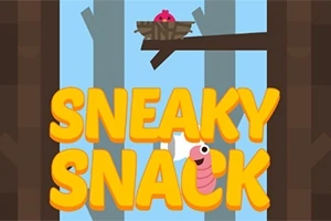 새 둥지에 앉아 있는 새끼 새와 나무 아래 있는 벌레, 그리고 SNEAKY SNACK라는 텍스트
