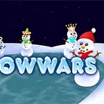 여러 종류의 모자를 쓴 눈사람들이 얼음 위에 서 있고, 아래에는 SNOWWARS라는 글자가 있습니다