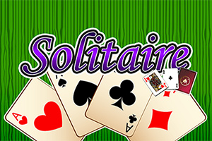 녹색 배경에 4장의 카드(하트, 스페이드, 클럽, 다이아몬드)와 Solitaire라는 글자가 있는 이미지
