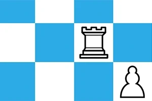 파란색과 흰색이 교차된 격자 무늬 바탕 위에 성 모양의 말과 폰 모양의 말이 그려져 있습니다
