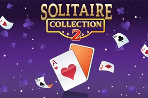 보라색 배경에 다양한 카드와 SOLITAIRE COLLECTION 2라는 텍스트가 있는 이미지