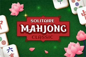 녹색 배경 위에 연꽃과 여러 개의 마작 타일이 있는 이미지