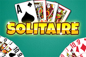 밝은 배경 위에 카드와 SOLITAIRE라는 글자가 있는 이미지입니다