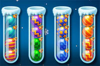 크리스마스 볼 정렬은 알록달록한 크리스마스 장식을 깔끔하게 배열하는 아늑한 겨울 퍼즐