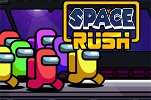 여러 색상의 우주복을 입은 캐릭터들이 함께 걷고 있으며, 위에는 SPACE RUSH라는 문구가 있습니다