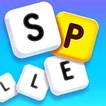 파란색 배경 위에 흰색과 노란색 타일에 SPELL이라는 글자가 있는 이미지