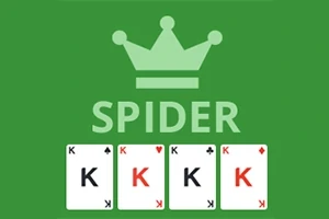 녹색 배경에 왕관과 함께 SPIDER라는 텍스트가 있고, 네 장의 K 카드가 나란히 배열되어 있습니다