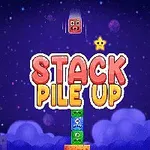 밤하늘 배경에 다양한 표정을 가진 얼굴 블록 위에 STACK PILE UP라는 글자가 있는 이미지