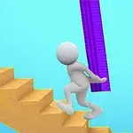 계단을 오르는 흰색 스틱맨과 보라색 블록