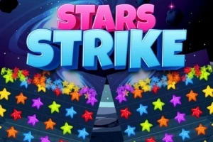 우주를 배경으로 형형색색 별 모양들이 배열되어 있고 중앙 상단에는 STARS STRIKE라는 큰 글자가 있다