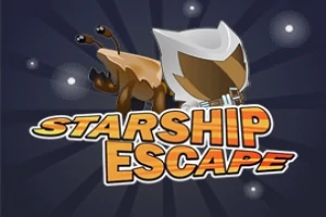 우주배경 위에 커다란 글자로 STARSHIP ESCAPE가 쓰여 있고, 앞에 갈색 로봇 캐릭터가 있는 이미지