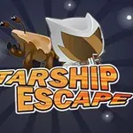 우주배경 위에 커다란 글자로 STARSHIP ESCAPE가 쓰여 있고, 앞에 갈색 로봇 캐릭터가 있는 이미지