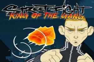 애니메이션 스타일의 인물이 주먹을 내지르며 공격하는 모습과 상단의 Street Fight King of the Gang이라는 텍스트