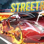 붉은 스포츠카가 불꽃 효과와 함께 빠르게 주행하고 있으며, STREETRACE FURY라는 문구가 위에 적혀 있다