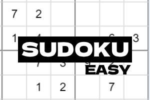 숫자가 일부 채워진 스도쿠 퍼즐과 SUDOKU EASY라는 글자가 있는 이미지