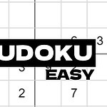 숫자가 일부 채워진 스도쿠 퍼즐과 SUDOKU EASY라는 글자가 있는 이미지