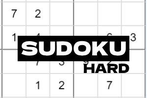 배경에 숫자가 채워진 스도쿠 퍼즐이 있고 중앙에 SUDOKU HARD라는 글자가 있는 이미지