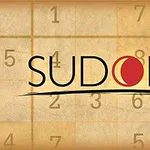 갈색 배경의 숫자 격자 위에 SUDOKU라는 텍스트가 적힌 이미지