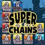 다양한 색상의 숫자 타일들이 그려진 배경에 SUPER CHAINS라는 텍스트가 중앙에 배치된 이미지