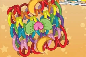 다양한 색상의 고리들이 엮여 있으며, 중앙에 연두색 뒤꿈치 모양과 분홍색 하트가 있는 이미지