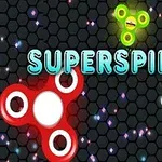 검은 벌집 무늬 배경 위에 다양한 색상의 빙글빙글 돌아가는 피젯 스피너와 SUPERSPLIN