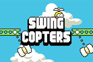 흰 구름을 배경으로 SWING COPTERS라는 글자와 캐릭터가 있는 이미지