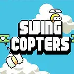 흰 구름을 배경으로 SWING COPTERS라는 글자와 캐릭터가 있는 이미지