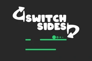 검은 배경 위에 SWITCH SIDES라는 텍스트와 함께 위아래로 방향을 가리키는 화살표, 그리고 녹색 막대와 원들이 배치되어 있습니다