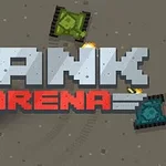 픽셀 스타일의 전차 그림과 큰 텍스트 TANK ARENA가 포함된 이미지