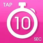 분홍색 배경에 하얀 색의 스톱워치 아이콘과 10 숫자, TAP 및 SEC 텍스트가 그려져 있습니다