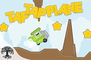 녹색 비행기가 별들이 있는 하늘을 날고 있으며, 뒤쪽에 TAP TAP PLANE이라는 글자가 있는 이미지
