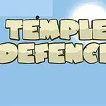 밝은 하늘 배경에 TEMPLE DEFENCE라는 큰 글자와 양쪽에 검을 든 작은 캐릭터들이 있는 장면
