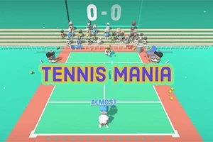 테니스 코트에서 캐릭터들이 경기를 하고 있으며, 화면 중앙에 TENNIS MANIA라는 글자와 점수가 표시되어 있다
