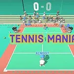 테니스 코트에서 캐릭터들이 경기를 하고 있으며, 화면 중앙에 TENNIS MANIA라는 글자와 점수가 표시되어 있다