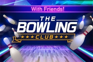 볼링 핀이 날아가는 가운데 THE BOWLING CLUB라는 글자가 중앙에 있는 이미지