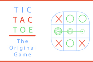TIC TAC TOE라는 글자와 빨간색 X, 초록색 O로 이루어진 3x3 격자 게임판