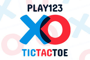 흰색 배경에 파란색 X와 빨간색 O가 겹쳐진 로고와 함께 위에 PLAY123, 아래에 TICTACTOE 텍스트가 있는 이미지