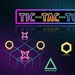 네온 불빛으로 작성된 TIC-TAC-TOE라는 글자와 함께 원, X, 삼각형, 육각형이 그려져 있는 보드 게임 이미지